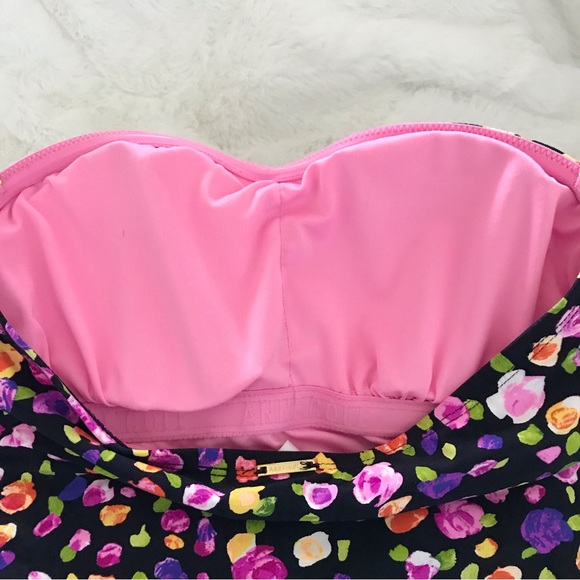 Anne Cole Women’s Floral Shirred Bandeau One-Piece Halter Strap Swimsuit Size 8 - Picture 10 of 13